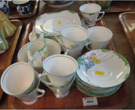 Tray of 'The Lea Heathcote China' Art Deco floral design teaware comprising: teacups and saucers; milk jug; sucrier and plate