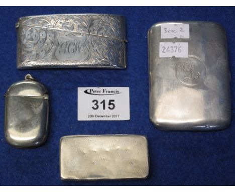 Bag of assorted silver and silver plate items to include: silver plated snuff box and Vesta case, together with solid silver 