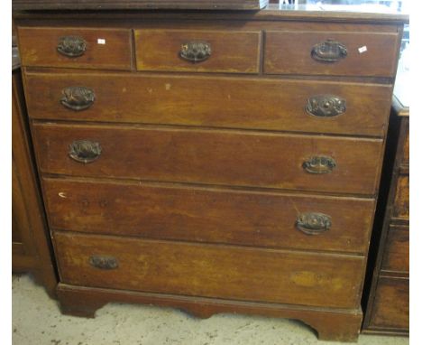 Late Georgian oak straight fronted chest of three short and four long moulded and graduated drawers on bracket feet. (B.P. 24