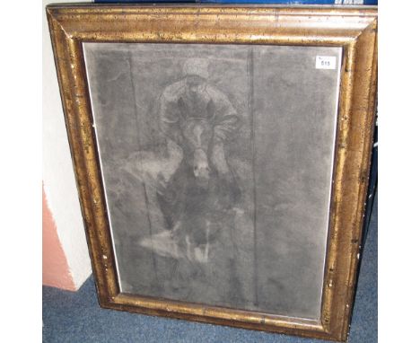 Mark Ivan Clark, portrait of a mounted jockey, charcoal, 71 x 56cm.  Royal Academy of Arts Certificate verso, dated: 1986.  F