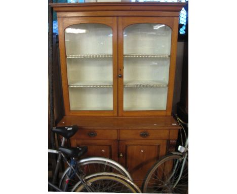 Late 19th Century oak, two stage, cabinet backed bookcase.(B.P. 24% incl. VAT)