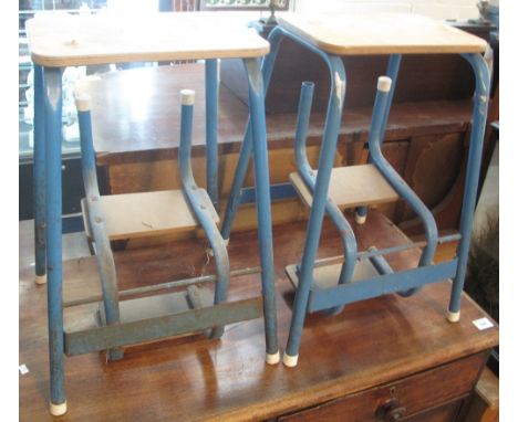 Pair of painted metal and beech folding step ladder stools. (2)(B.P. 24% incl. VAT)