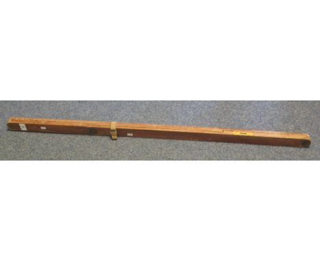Wooden folding triangle level of military issue with arrow head or crows foot mark.  Inset brass spirit level.(B.P. 24% incl.