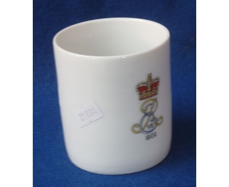 Edward VII 1902 straight sided porcelain coronation mug with lithophane portrait to base.(AF)(B.P. 24% incl. VAT)