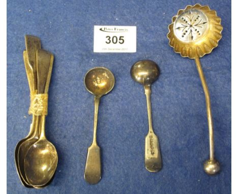 Group of assorted silver items to include: various spoons; small plated ladle; sifter etc.(B.P. 24% incl. VAT)Inv. no. 35.