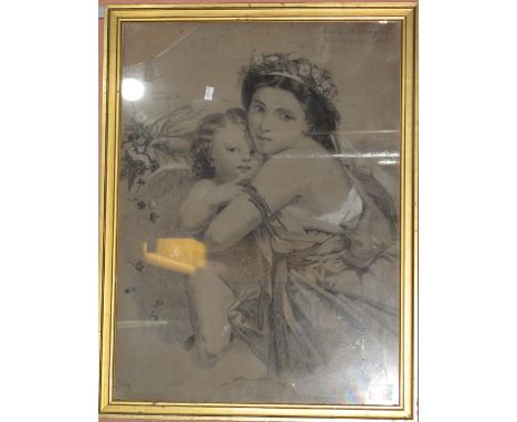 French School, (19th Century), portrait of two sisters, pencil with heightening, bearing signature dated: 1885.  62 x 46cm.(B