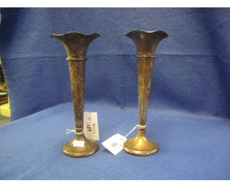 Pair of silver bracket loaded tapering trumpet vases, Birmingham hallmarks. (2)(B.P. 24% incl. VAT)