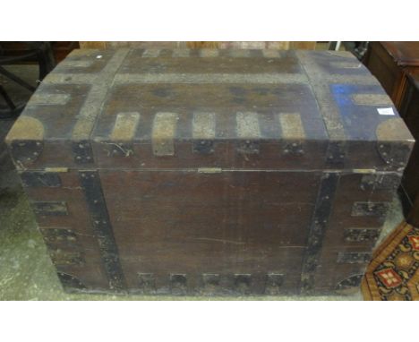 19th Century oak and metal banded, dome topped trunk with carrying handles.(B.P. 24% incl. VAT)