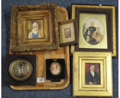 Group of assorted small and miniature portrait studies and groups, various, 19th Century, framed, together with a small Baxte
