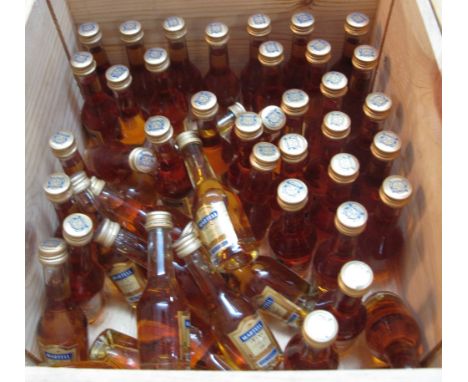 Collection of Martell VS fine cognac miniature alcohol bottles in fitted pine box.(B.P. 24% incl. VAT)