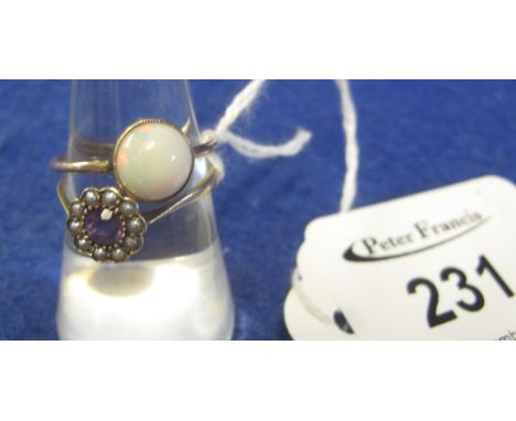 9ct gold, opal ring and 9ct amethyst and pearl ring, 2.9g approx.(B.P. 24% incl. VAT)