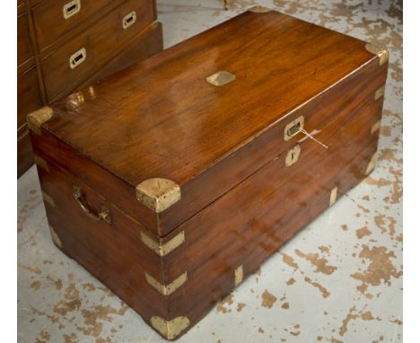 TRUNK, 19th century camphorwood and brass bound with rising lid, 43cm H x 90cm W x 45cm D.