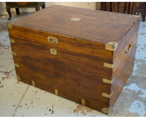 TRUNK, 19th century Chinese export camphorwood and brass bound with hinged top and side handles (bears paper label Ah Foo, 8 