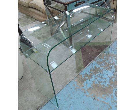 CONSOLE TABLE, in glass, contemporary style with shelf below, 118cm x 40cm x 78cm H.