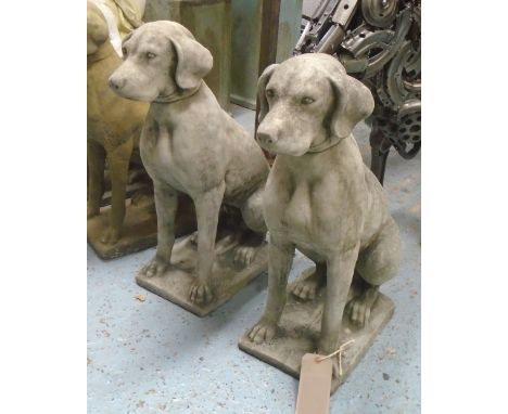 RECONSTITUTED STONE HUNTING DOGS, a pair, 71cm H. (2)