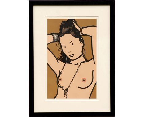 JULIAN OPIE, 'Shahnoza with Beads', limited edition: 250, lithograph, 2006, 40cm x 27cm, framed and glazed.