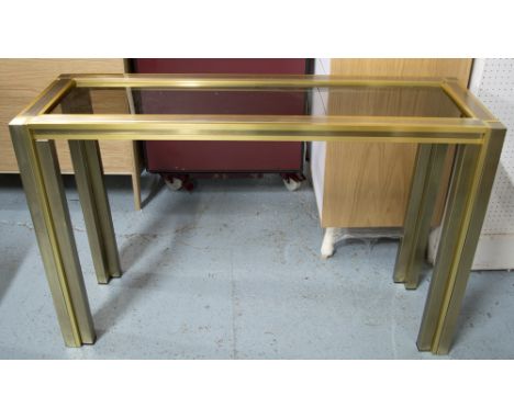 HOLLYWOOD CONSOLE TABLE, multi metal framed and rectangular glass inset, 74cm H x 115cm W x 37cm D. 