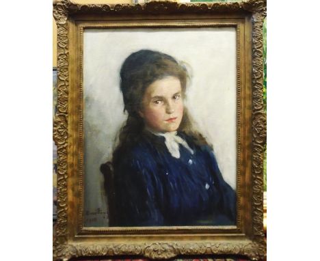 EARLY 20TH CENTURY SCHOOL, oil on canvas, 'Portrait of a Young Girl', 1910, signed 'David.....' lower left, framed.