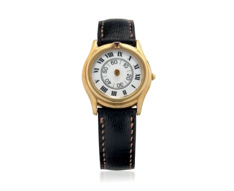 FARAONE PHAROS SELF-WINDING IN GOLD, 90S Case: signed, n. B001507, in 18K gold, snap on caseback, bezel sets with ruby as ind