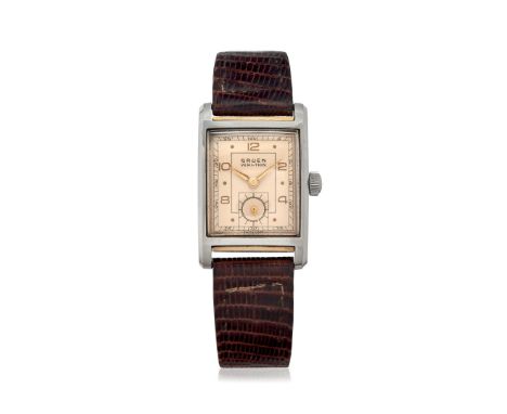 GRUEN VERY-THIN, 30S Case: n. 4013, in stainless steel, patent for the caseback held in place by two side plates with screws.