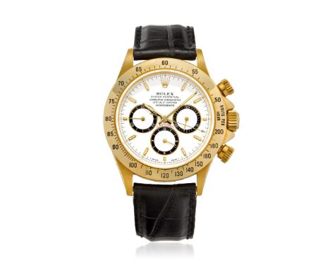 ROLEX COSMOGRAPH DAYTONA REF. 16528 IN GOLD, R-SERIES, CIRCA 1989 WELL PRESERVED SPORTS CHRONOGRAPH, SERIAL R, FIRST SERIES B