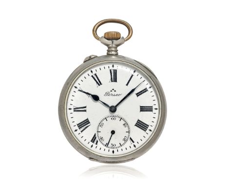 PERSEO FOR THE STATE RAILWAYS, 1900 Case: n. 13651, four-body in metal, monogram "FS". Dial: signed, white enamel, Roman nume
