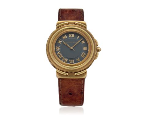 TIFFANY INTAGLIO REF. M0830 IN GOLD, 2000S Case: signed, n. 12-006 in 18K gold, caseback with screws, reeded caseband. Bracel