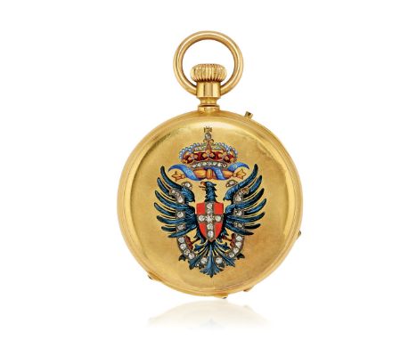 ROSSEL &amp; FILS IN GOLD WITH THE SAVOY COAT OF ARMS, CIRCA 1890 Case: hallmarked, n. 97060, signed dome, enamel case back w