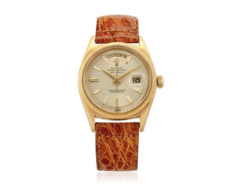 ROLEX DAY-DATE REF. 1803 IN GOLD, 60S Case: signed, n. 1987767, in 18K gold, screwed caseback marked 1803, personalized bezel