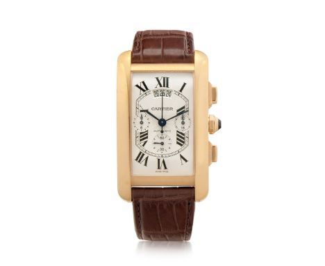 CARTIER TANK AMERICAINE CRONOGRAPH REF. 2893 IN ROSE GOLD, 2000S Case: signed, n. 82793LX, in 18K pink gold, caseback with sc