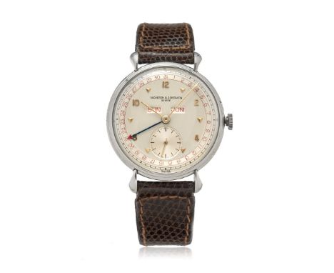 VACHERON &amp; CONSTANTIN TRIPLE CALENDAR REF. 4241, 40S SUPERB AND VERY RARE, CALENDAR STEEL WRISTWATCH WITH TWO-TONE DIAL C