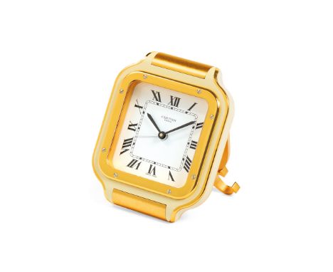 CARTIER SANTOS REF. 7508, 80S Case: signed, n. 14392, gilded metal and laquer, bezel with screws. Dial: signed, white, Roman 