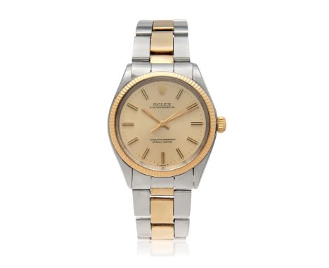 ROLEX OYSTER PERPETUAL REF. 1005 STEEL AND GOLD, 70S Case: signed, n. 3022006, in steel and gold, screwed caseback stamped 10