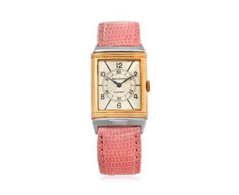 JAEGER-LECOULTRE REVERSO IN STEEL AND GOLD, 30S RARE EXAMPLE OF THE REVERSO WITH TWO-TONE PAPILLON DIAL Case: hallmarked, sta