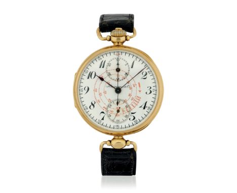 HAUSMANN MONOPUSHER CHRONOGRAPH, 1920S Case: n. 41687, in 18K gold, hinged caseback and lugs, pusher co-axial to the crown. B