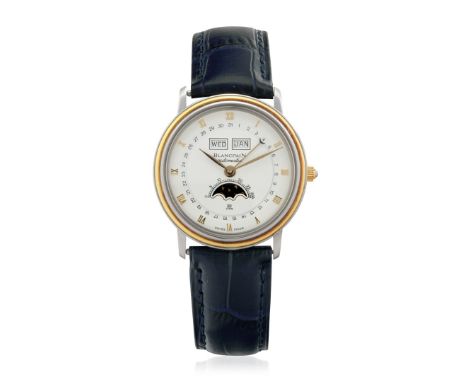 BLANCPAIN VILLERET SELF-WINDING CALENDAR IN STEEL AND GOLD, 90S Case: signed, n. 1072, in steel and gold, snap on caseback, c