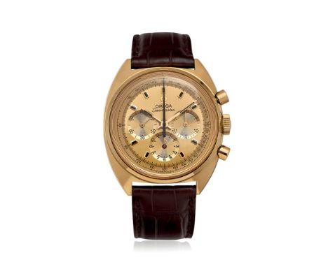 OMEGA SEAMASTER CHRONOGRAPH REF. 145.006-66 IN GOLD, BOX AND GUARANTEE, SOLD IN 1969 RARE AND WELL PRESERVED GOLD TONNEAU-SHA