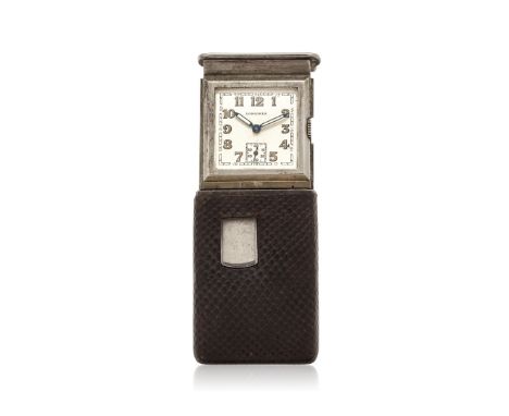 LONGINES CONCEALED PURSE WATCH, 40S Case: n. 4881486, in silver and coated leather. Dial: signed, silvered, luminescent Arabi