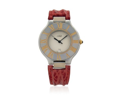 CARTIER MUST 21, 80S Case: signed, n. 901180394, in steel, bezel engraved with Roman numerals, caseback with screws. Bracelet