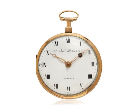 DELEAMONT IN GOLD, PERIOD 1790 Case: two body in gold. Dial: signed "Jn. Ant.e, Deleamont", in white enamel, Roman numerals. 