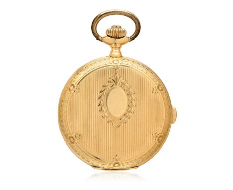 ZENITH HUNTER CASE CRONOGRAPH IN GOLD, 20S Case: signed, n. 224992, in 18K gold, engraved with floral motifs and vertical str