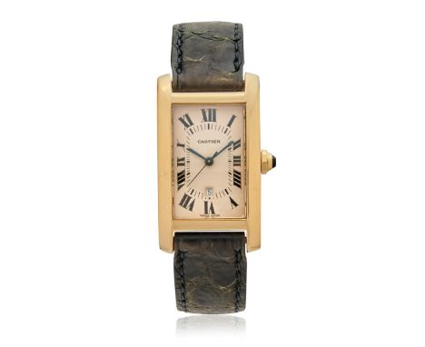 CARTIER TANK AMÉRICAINE SELF-WINDING REF. 8172 IN GOLD, 90S Case: signed, n. 8172984 000663, in 18K gold case, caseback with 