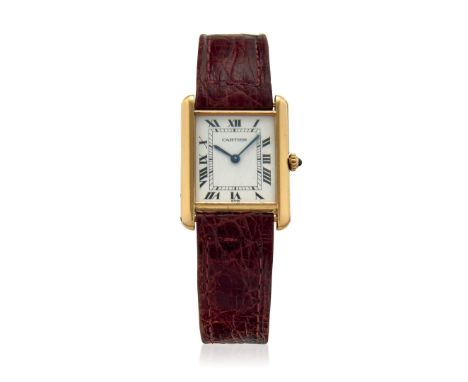 CARTIER A PARIS TANK REF. 8105 IN GOLD, 90S Case: signed, n. 810522002, in 18K gold, caseback with screws. Bracelet/Strap: si