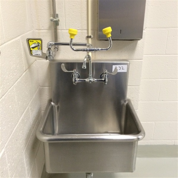 One (1) Lot Stainless steel sink with eyewash station. Sink dimensions
