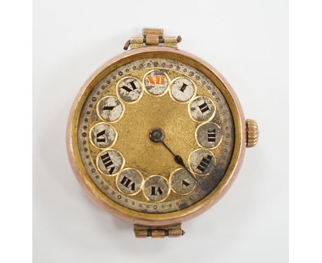 An early 20th century 9ct gold Rolex manual wind wrist watch, with detached associated flexible strap (a.f.).