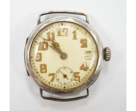 A WWI Rolex silver manual wind wristwatch, case hallmarked for 1916, case diameter 34mm, no strap.