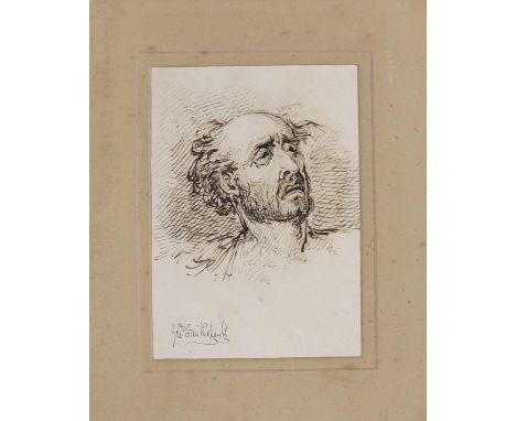 Manner of George Cruickshank (1792-1878) Old Master style pen and ink, Study of a figure, 18 x 12cm, bears signature, unframe