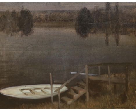 Harold Speed (1872-1957) oil on canvas, Dusk at the river mooring, signed, Stuart Fine Art stamp verso, 61 x 48cm