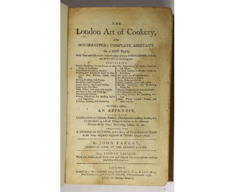 ° ° Farley, John - The London Art of Cookery and Housekeeper’s Complete Assistant, 8th edition, 8vo, rebound cloth, with 12 c