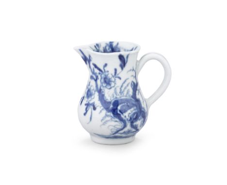 A Worcester miniature or toy milk jug, circa 1760-62Of plain shape with a sparrow beak spout and grooved handle, painted in b